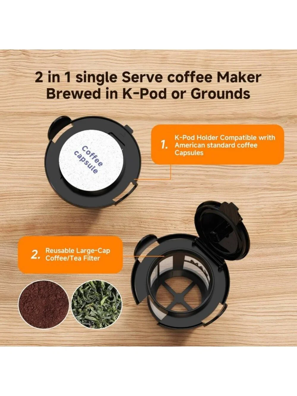 Single Serve Coffee Maker for K-Cups & Ground Coffee - Compact & Stylish Black